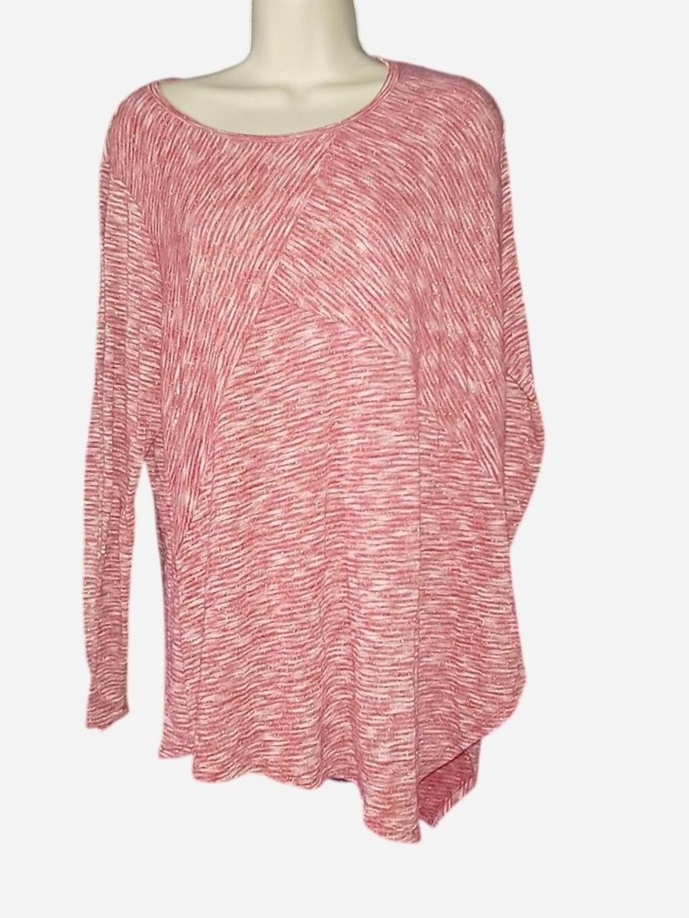 dressbarn Heathered Pink Scoop-Neck Long Sleeve Top
